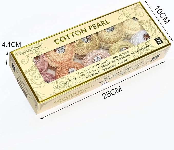 Double Mercerized Egyptian Long Staple Cotton Pearl Thread Ball 10 Grams Rainbow Color Embroidery Thread 10 Colors per Box for Crochet Hardanger Cross Stitch Hand Embroidery,Light Flesh Color Series