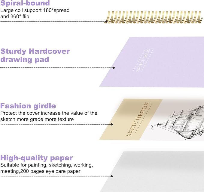 2 Pack Sketch Book Small Sketchbook for Drawing 100 Sheets Hardcover Spiral Sketch Pad for Kids 5.5" x 8.5" Art Sketchbook Drawing Blank Paper Book for Beginner Artist with Pencil