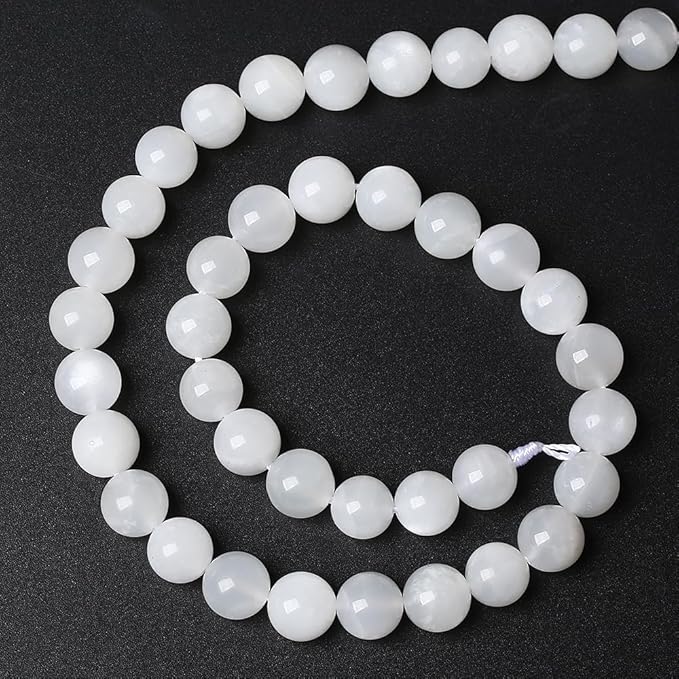 60pcs 6mm Natural White Moonstone Beads AAA Gemstone Round Loose Beads for Jewelry Making DIY Bracelets Necklaces Crystal Energy Healing Stone Beads 15" (6mm, White Moonstone)