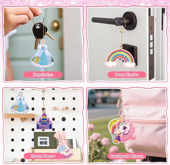 lifBetter Art & Craft Activity, DIY Glitter Craft Kit with Keychains, Fun & Creative Travel Toys, Party Favors & Classroom Valentine’s Day Gifts for Girls & Boys Ages 4, 5, 6, 7, 8, 9 (Pink)