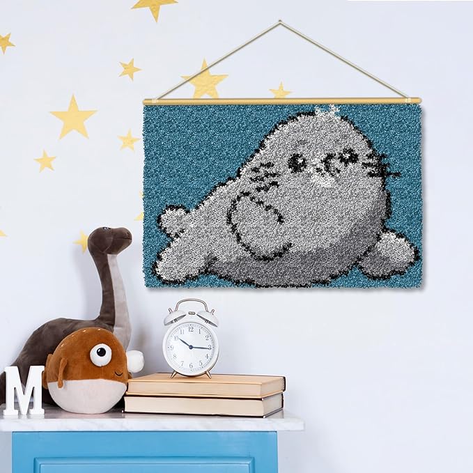 YP Latch Hook Kits for Kids Adults DIY Rug Tapestry Kits with Printed Canvas Embroidery Kits Festival Gifts Home Decoration (Whale,14.2inch X 9.8inch)