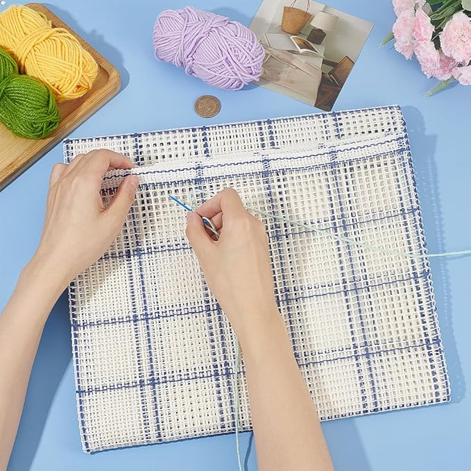 BENECREAT 3.75CT White Blue Blank Rug Hooking Mesh, Hook Rug Canvas Rectangle Rug Woven Mesh Fabric for Embroidery Crafts Decoration DIY Tapestry, 1.3yard x 1yard