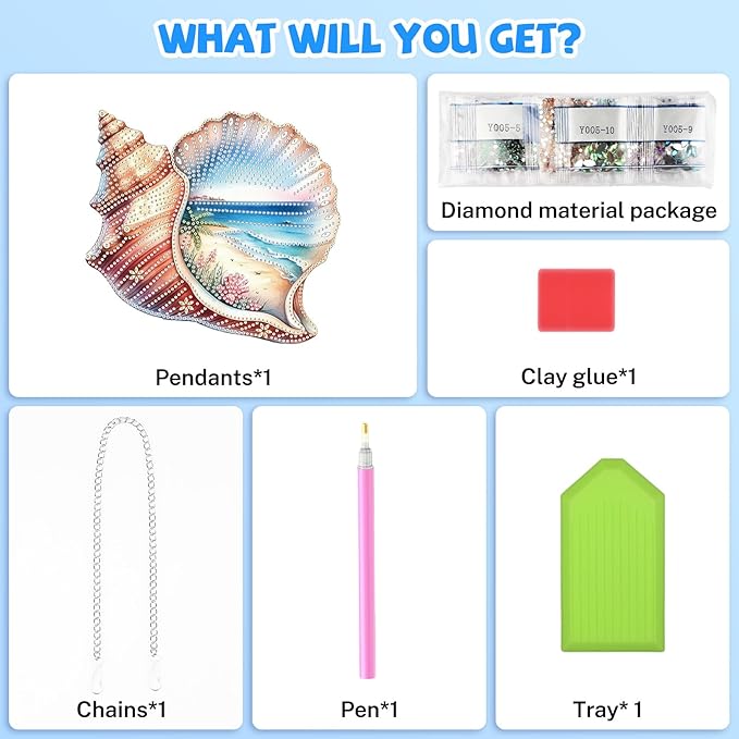 Summer Diamond Art Hanging Kits for Adults, Diamond Art Suncatchers Conch Shell, 5D Special Shape Diamond Painting Beach Pendant Window Ornament Gifts for Home Wall Door Garden Decor
