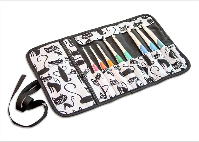 Prym Needle & Crochet Hook Roll-Up Storage Case, Black Cats