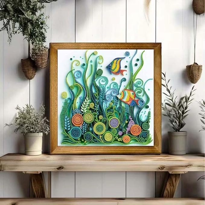 ZQEATRY Fish Seaweed Diamond Art Kits for Adults,DIY Specail Shape Diamond Painting Kit for Adult Beginners,5D Diamond Painting Gem Art Home Wall Decor 12 x 12inch