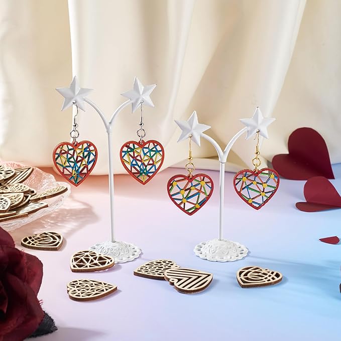 Elecrelive 60pcs Wooden Heart Charms Wooden Earring Blanks Filigree Heart Charms for Valentine's Day DIY Earring Necklace Jewelry Making