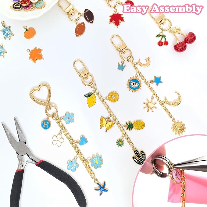 526Pcs Charms Lip Gloss Keychain Making Kit, DIY Keychain Supplies with 200 Charms, 28 Clasps, Jump Rings, Chain, Jewelry Plier, Hole Punch, Bag Charm Kit, Jewelry Making Kit for Crafting Keychains