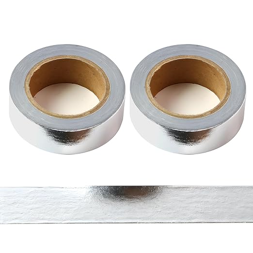 Silver Washi tape Silver foil washi tape for wall Decorative tape for crafts Washy-tape Mirror tape Silver strips for wall decor Metallic washi tape Silver duct tape(0.59in x33FT,Silver,2 rolls)