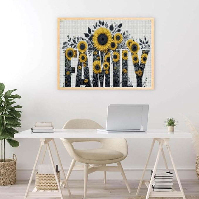 MYBISYMQQ Family Stamping Cross Stitch Kit, Flowers Counting Cross Stitch Kit for Adult Beginners, Full Line DIY Cross Stitch Stitching Kit for Home Decor Cross Stitch Patterns 15.7x11.8 inches