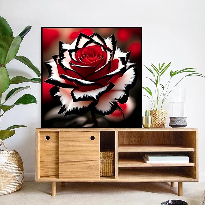 mrpwnle Red Rose Diamond Art Kits for Adults, White Rose Diamond Painting Kits for Adults, 5D Flowers Diamonds Painting, DIY Round Full Drill Gem Art Crafts, Home Decor Gifts 13.8x13.8 inch