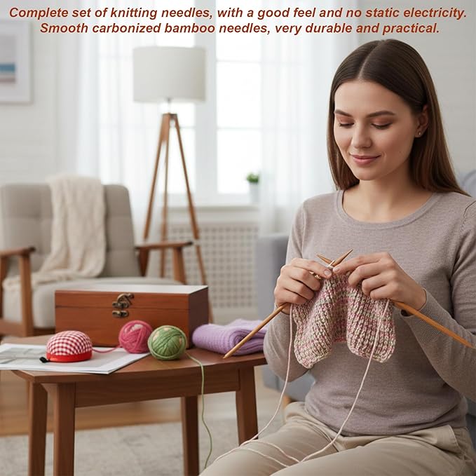 55 PCS Double Pointed Knitting Needles Set, 11 Sizes Wooden Bamboo Knitting Needles Kit, 13cm/5.1in Wood Straight Crochet Needle for Beginners Making Sweater Scarf Sock Shawl Weave