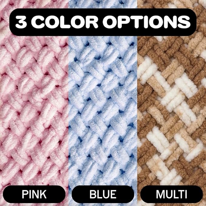 Beginner Craft Kit – Easy Loop Yarn Baby Blanket Kit for Adults & Kids, DIY Arm Knitting Kit with Soft Chenille Yarn, Perfect Handmade Gift (Pink)