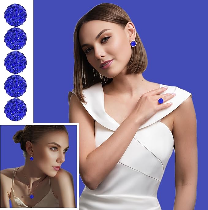 10mm Grade A Sapphire Blue Rhinestone Beads for Baseball Necklace-Round Disco Ball Bead Rhinestone Clay Beads for Earring Jewelry Making,Necklace Bracelet,DIY Craft Supplies(100 pcs)
