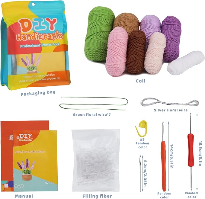 kgxulr Crochet Kit for Beginners, Purple Lavender Crochet Kit Beginner Crochet Starter Kit for Complete Beginners Adults, Crocheting Knitting Kit with Step-by-Step Video Tutorials (Purple Lavender)