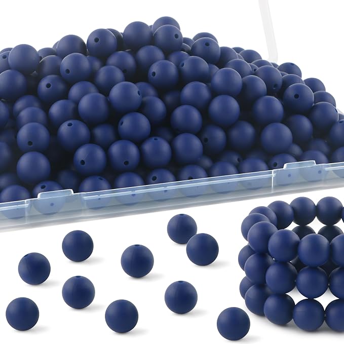 150Pcs 15mm Silicone Beads for Keychain Making Bracelet Necklace, Bulk Round Silicone Beads for Pens(Navy Blue)