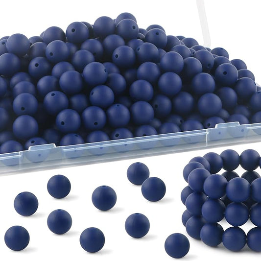 150Pcs 15mm Silicone Beads for Keychain Making Bracelet Necklace, Bulk Round Silicone Beads for Pens(Navy Blue)