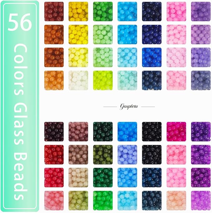 2800PCS 6mm Glass Beads for Jewelry Making, 56 Colors Crystal Beads Bracelets Making Kit, 2 Box Round Beads Suitable for Beginners