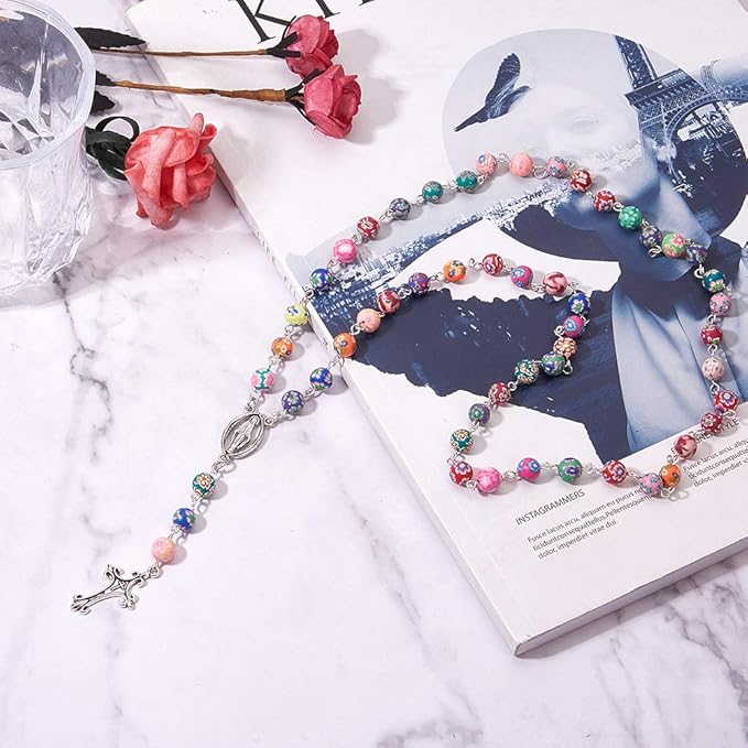 SUNNYCLUE 1 Box DIY 1 Set 8mm Polymer Clay Bead Rosary Necklace Bracelet Making Kit Alloy Jewelry Making Kit for Adults Beginners