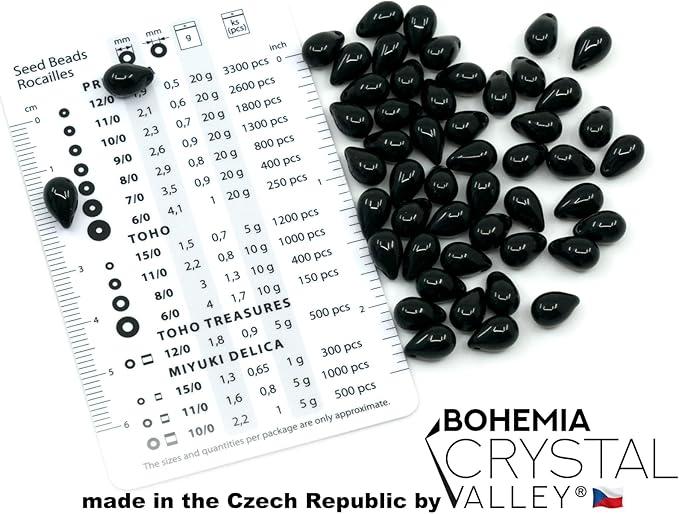 Czech 50-Piece Glass Beads, 6x9mm, Teardrop Jet Black Opaque