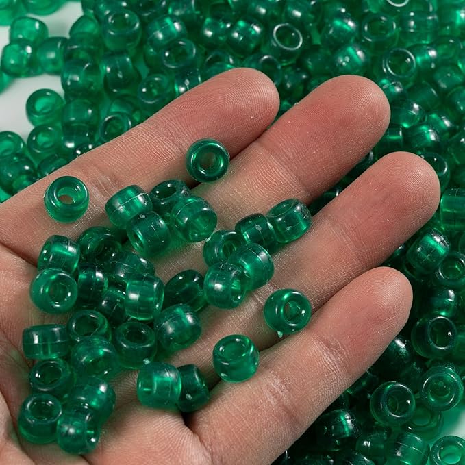 Gxueshan 1000 Pcs Acrylic Transparent Green Pony Beads 6x9mm Bulk for Bracelet Necklace Jewelry Making Earring Hair Braiding for Bracelets Making Plastic Beads