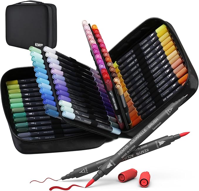 Markers for Adult Coloring Books: 80 Color Dual Tip Fine & Brush Pens Water-Based Coloring Marker for Adults Drawing Sketching Bullet Journal Writing Lettering No bleeding