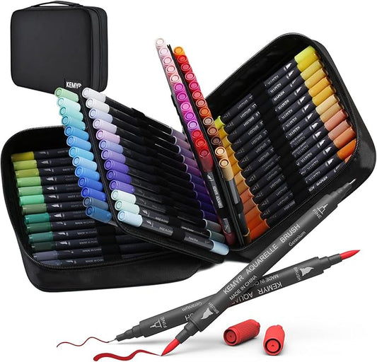 Markers for Adult Coloring Books: 80 Color Dual Tip Fine & Brush Pens Water-Based Coloring Marker for Adults Drawing Sketching Bullet Journal Writing Lettering No bleeding