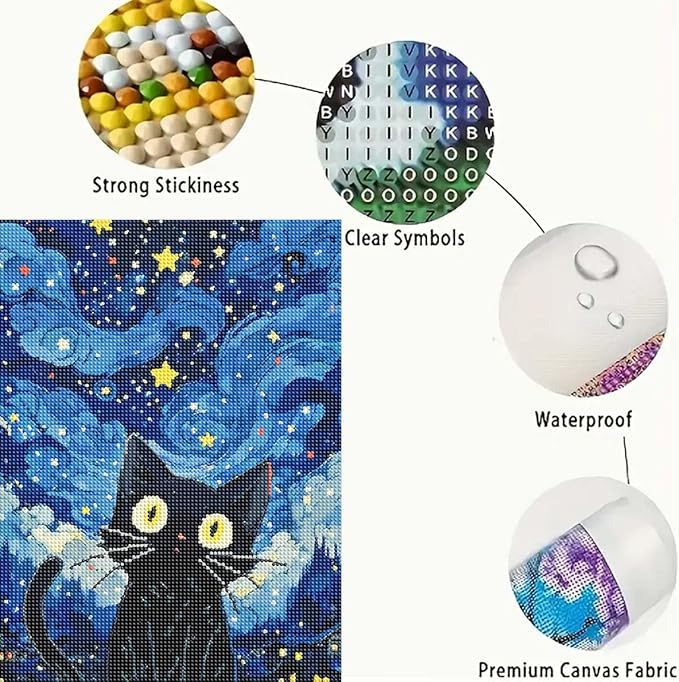 GEMFAMILY Black Cat Diamond Painting Kits for Adults, 5D Full Drill Diamond Art Kits for Beginner, DIY Paint with Diamonds Gem Art for Home Wall Decor 12 X 16inch