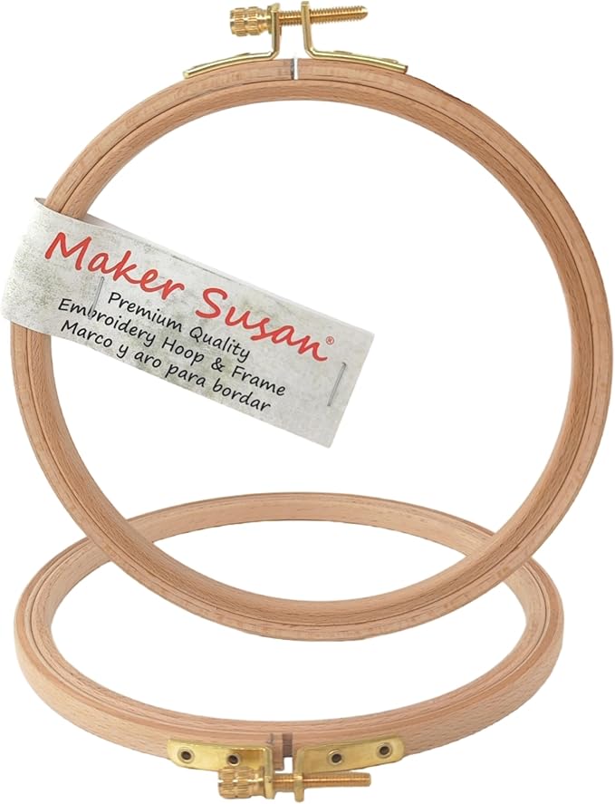 maker susan 5" wood embroidery hoop, round beechwood cross stitch hoop with adjustment brass screw, cross stitch hoops and frames, suitable for embroidery, craft sewing (5 inch)