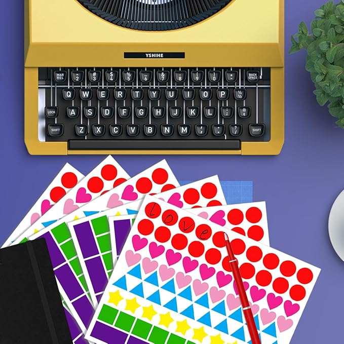 yshihe multi shape stickers - 4032 pcs, 7 colors, 6 shapes (round, hearts, stars, triangle, square, rectangle) for toddlers, kids, diy, classroom, office