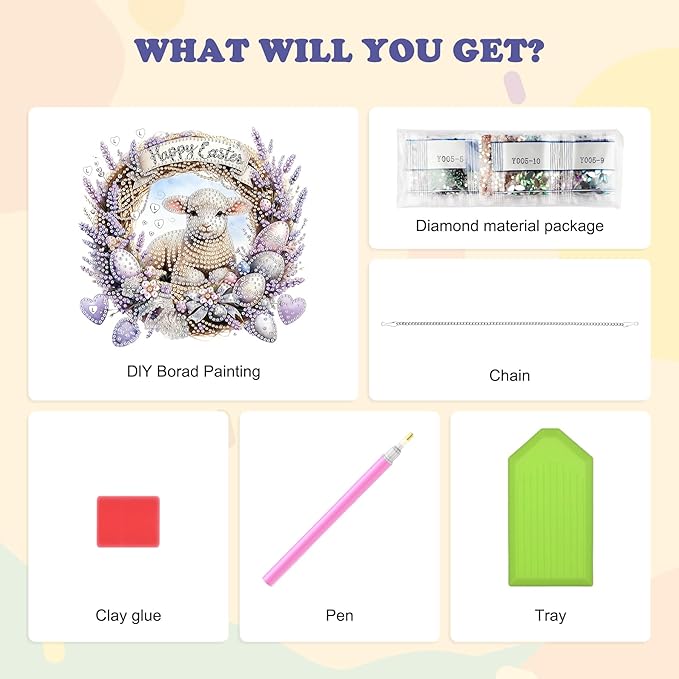 HEIBAGO Easter Lamb Diamond Art Hanging Kits for Adults, Diamond Art Suncatchers Sheep, 5D Special Shape Diamond Painting Pendant, DIY Window Ornament Gifts for Home Garden Door Wall Decor 8.3 x 8.3In