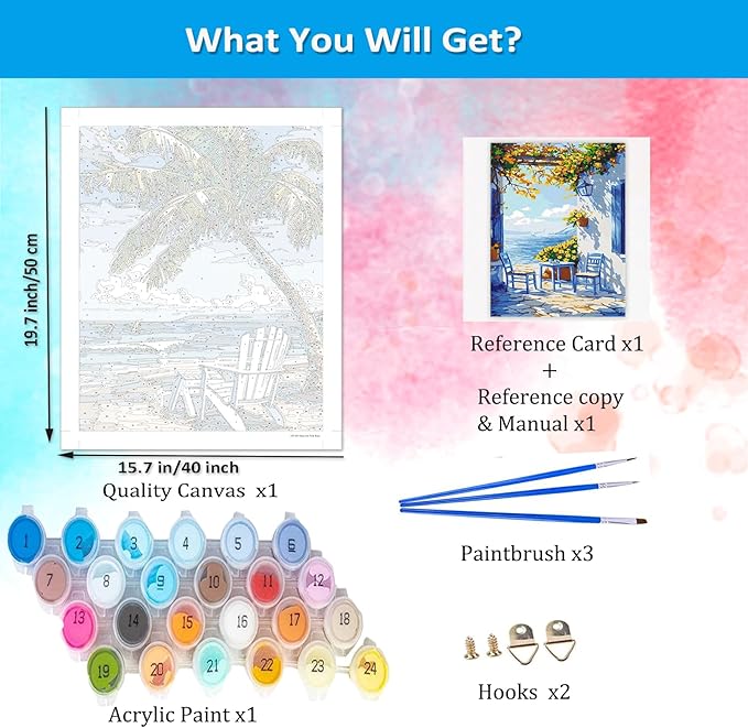 Artunion Mediterranean Greek Island Paint by Numbers Kit for Adults,Santorini Landscpe Paint by Number Kits,DIY Oil Painting Paint by Number Kits on Canvas Arts Craft for Home Wall Decor 16x20 Inch