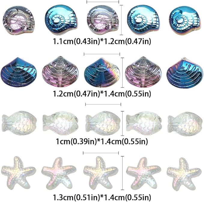 Ocean Theme Aesthetic Beads - Blue Snail Shell, White Starfish, Glass & Crystal for Bracelets & Jewelry Making