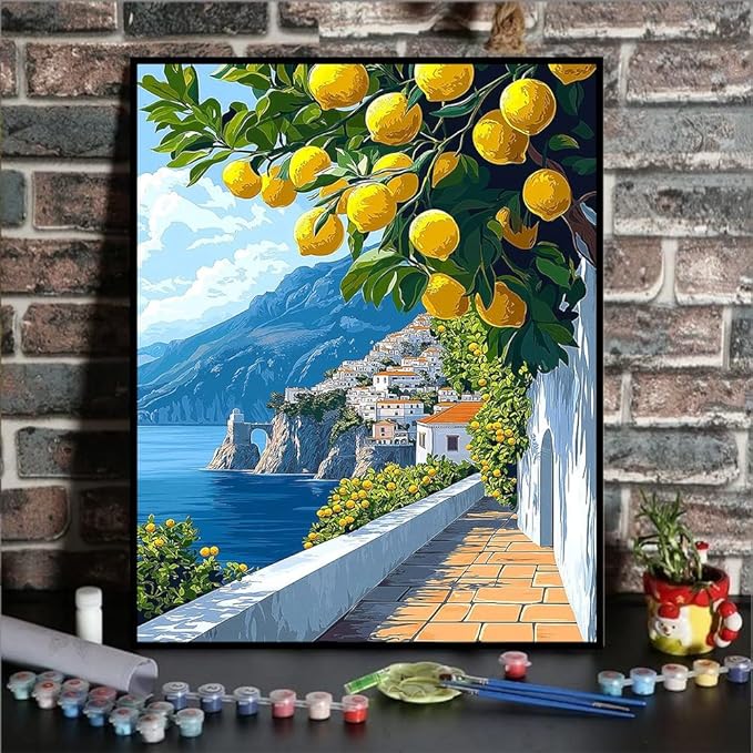 Axquilon Paint by Numbers Kit for Adults Beginner-Amalfi Coast Adult Paint by Number Kits on Canvas, Easy Adults' Paint-by-Number Kits Oil Painting for Gift Home Wall Decor 16x20in