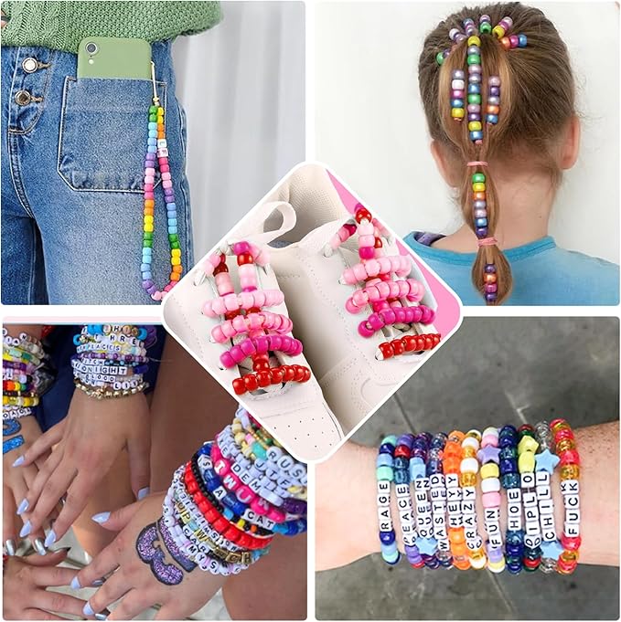 3 Boxes Bracelet Making Kit Pony Beads, 2400Pcs 55 Colors Jewelry Making Supplies for Friendship Bracelets, DIY Crafts with Elastic Cords, Gifts for Girls