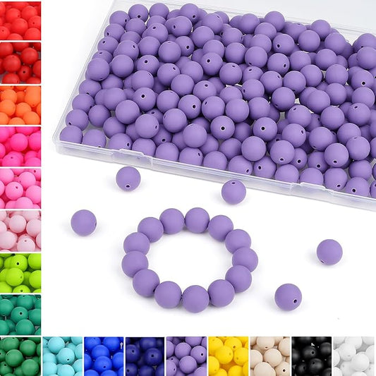 MAIBAOTA 120 Pcs Purple Silicone Beads 15 mm Purple Beads for Keychain/Pens/Bracelet/Necklace Making Focal Beads Loose Rubber Round Silicone Beads Bulk for Craft Making（with Boxed Kits）