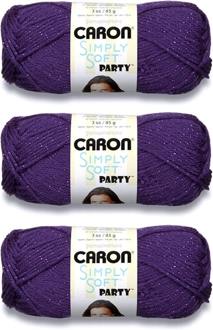Caron Simply Soft Party Purple Sparkle Yarn - 3 Pack of 85g/3oz - Acrylic - 4 Medium (Worsted) - 164 Yards - Knitting/Crochet