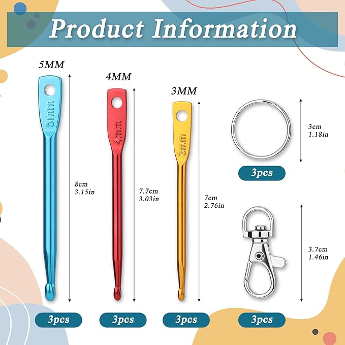 SHWAKK 3 Sets Mini Crochet Hook Keychain, 3 Size Aluminum Crochet Knitting Needles with Swivel Suitable for Yarn Knitting, Perfect for Beginners (3mm, 4mm, 5mm)