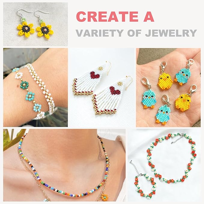 Redtwo 8000pcs 3mm Glass Seed Beads for Bracelet Making Kit, Small Beads Friendship Jewelry Making Kit, Letter Beads with Elastic String, DIY Art Craft Girls Gifts