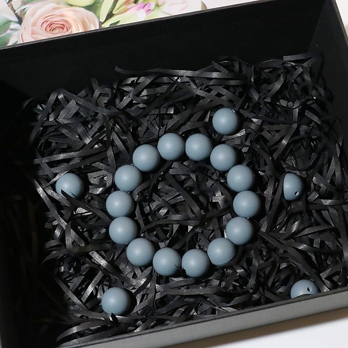 120pcs Richbunnys 15mm Bulk Silicone Beads for Pens and Keychain Making,Large Bead for Necklace and Bracelets Making,Assorted Rubber Beads Set（Dark Gray）