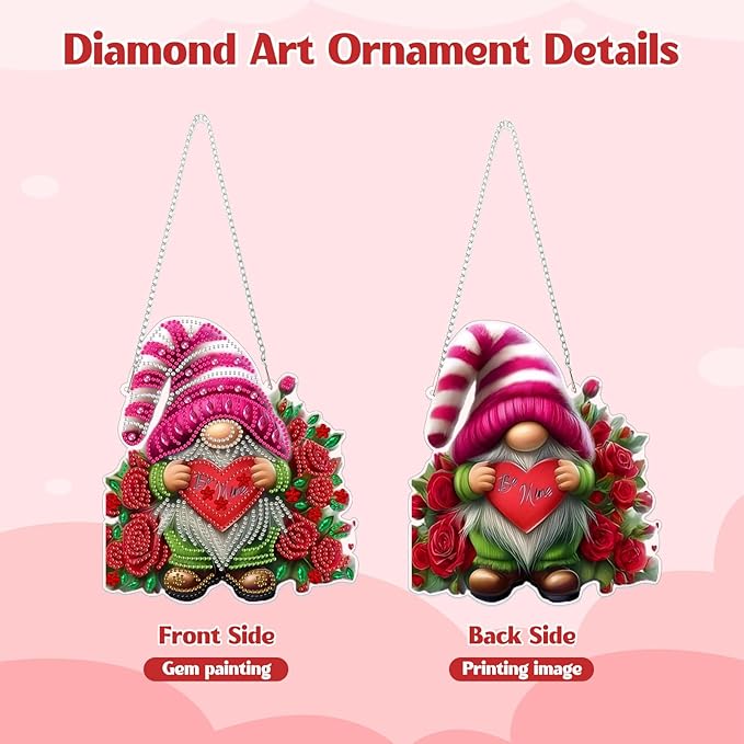 GHHKUD Hanging Diamond Art Christmas Gnome Pendants Kits, DIY Hanging Decoration Double Sided Diamond Pinting Ornaments for Adults Kids Gifts for Home Decor