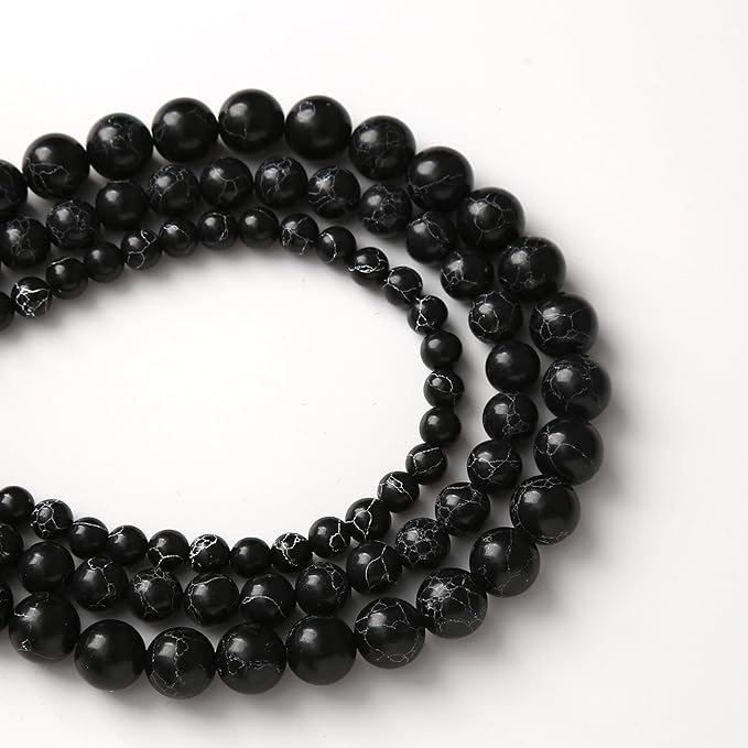 Black Turquoise Stone Beads for Jewelry Making Gemstone Round Crystal Bracelet Necklace 1 Strand 15.5inch 4MM