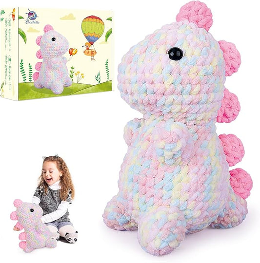 Crochetta Crochet Kit for Beginners, Amigurumi Crocheting Animals Kits w Step-by-Step Video Tutorials, Knitting Starter Pack for Adults and Kids, Jumbo Dinosaur (40%+ Yarn Content)