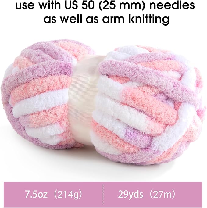 MABOZOO Tie Dye Chunky Yarn for Crocheting 8 Pack,Pink Fluffy Jumbo Chenille Yarn,Soft Plush Yarn Bulky,Giant Thick Fuzzy Yarn for Hand Knitting or Arm Knitting (31.7 yds,8 oz Each Skein)