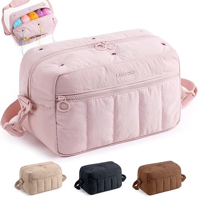 MYBAGZIGN Crochet Bag Organizer for Yarn & Hooks, Large Capacity Yarn Storage Bag with Yarn Holder Holes, Portable Crochet & Knitting Bag for Crocheting on The Go, Craft Travel Bag Gifts for Women
