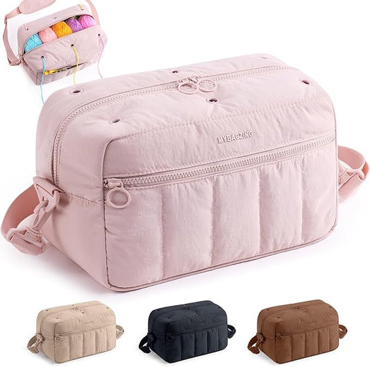 MYBAGZIGN Crochet Bag Organizer for Yarn & Hooks, Large Capacity Yarn Storage Bag with Yarn Holder Holes, Portable Crochet & Knitting Bag for Crocheting on The Go, Craft Travel Bag Gifts for Women