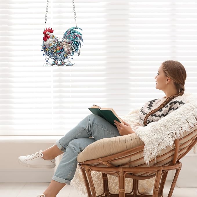 AiYuanzsh Animal Rooster DIY Diamond Art Ornament Kits 5D Diamond Painting Hanging Kit for Adults, Creative Acrylic Pendant, Special Shaped Crystal Rhinestones Wall Ornaments, Home Decoration Craft
