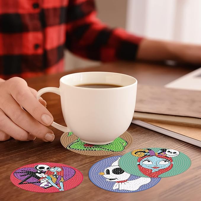 8Pcs Diamond Painting Coasters with Holder,DIY Halloween Life Coaster Diamond Art Kits for Adults, Full Drill Rhinestone Painting Kits for Adults & Kids,Beginners Art Craft Supplies