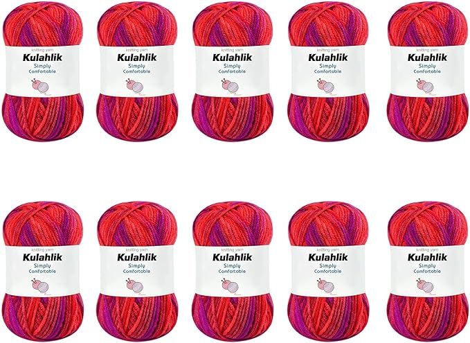 500g(10x50g) Acrylic Yarn for Crocheting and Knitting, Colorful Gradient Yarn Thread, 10 Rolls Skeins, Multicolor Hilo Acrílico, Perfect for DIY Crafts Project