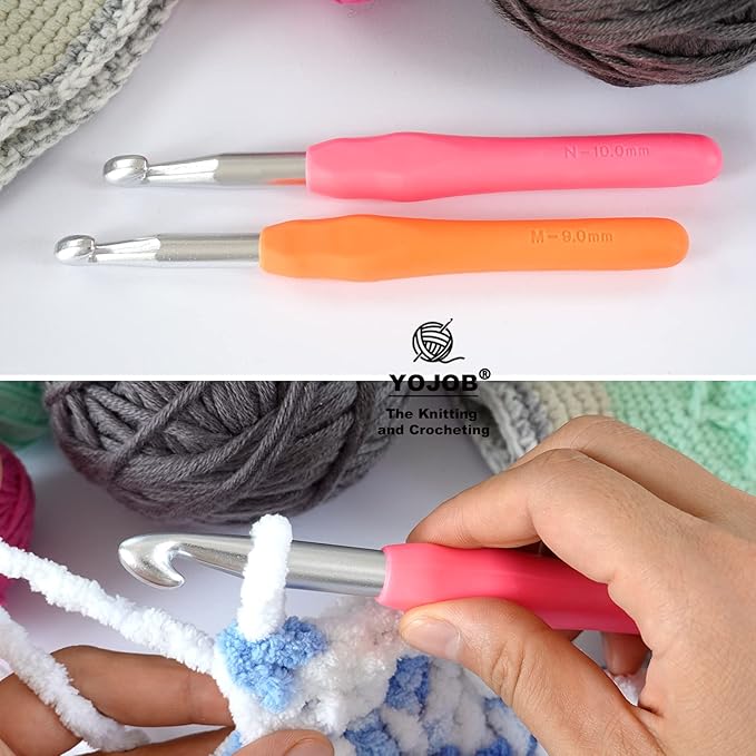 YOJOB 2Pack Size M / 9mm, N / 10mm Crochet Hooks, Super Smooth & Ergonomic for Beginner and Advanced (9.0mm, 10.0mm)