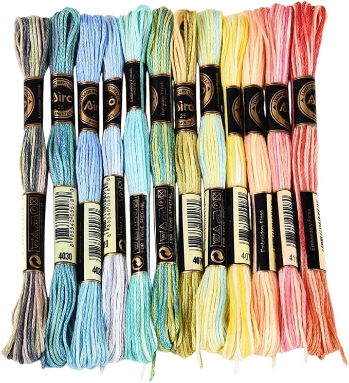 12 Skeins 105 Yards 6 Ply Variegated Cross Stitch Floss Polyester Embroidery Thread Gradient Colorful Friendship Bracelet String Yarn Bulk for Sewing Making Jewelry Needlecraft Knitting DIY